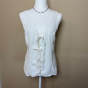 A New Day White Linen Tank Top Tie Front - XS